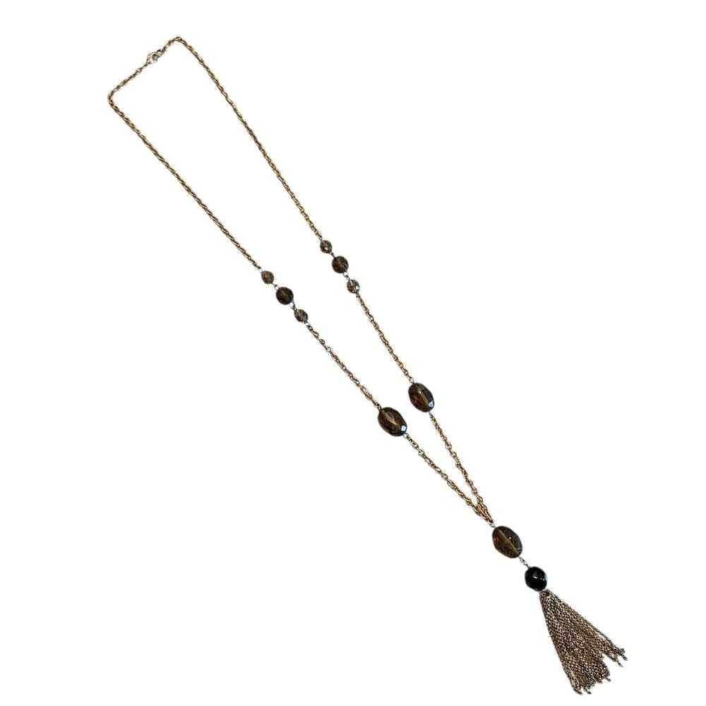 Long Necklace‎ with Beads and Tassel Gold Tone Boho Chic Layer Neutral